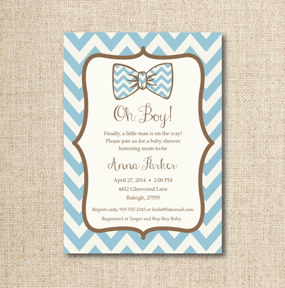 Baby bow tie shower invitation (custom), printable file...printing ...