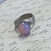 Harlequin Opal Ring-Silver Version Fire opal ring,vintage victorian style glass fire opal ring, etched leafy band,leaf ring