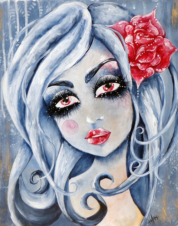 Items similar to Red Eye Goth Girl big eye art original painting on Etsy