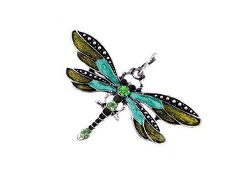 Dragonfly Pendant , Peridot Crystal Pendant , Silver Dragonfly Pendant
