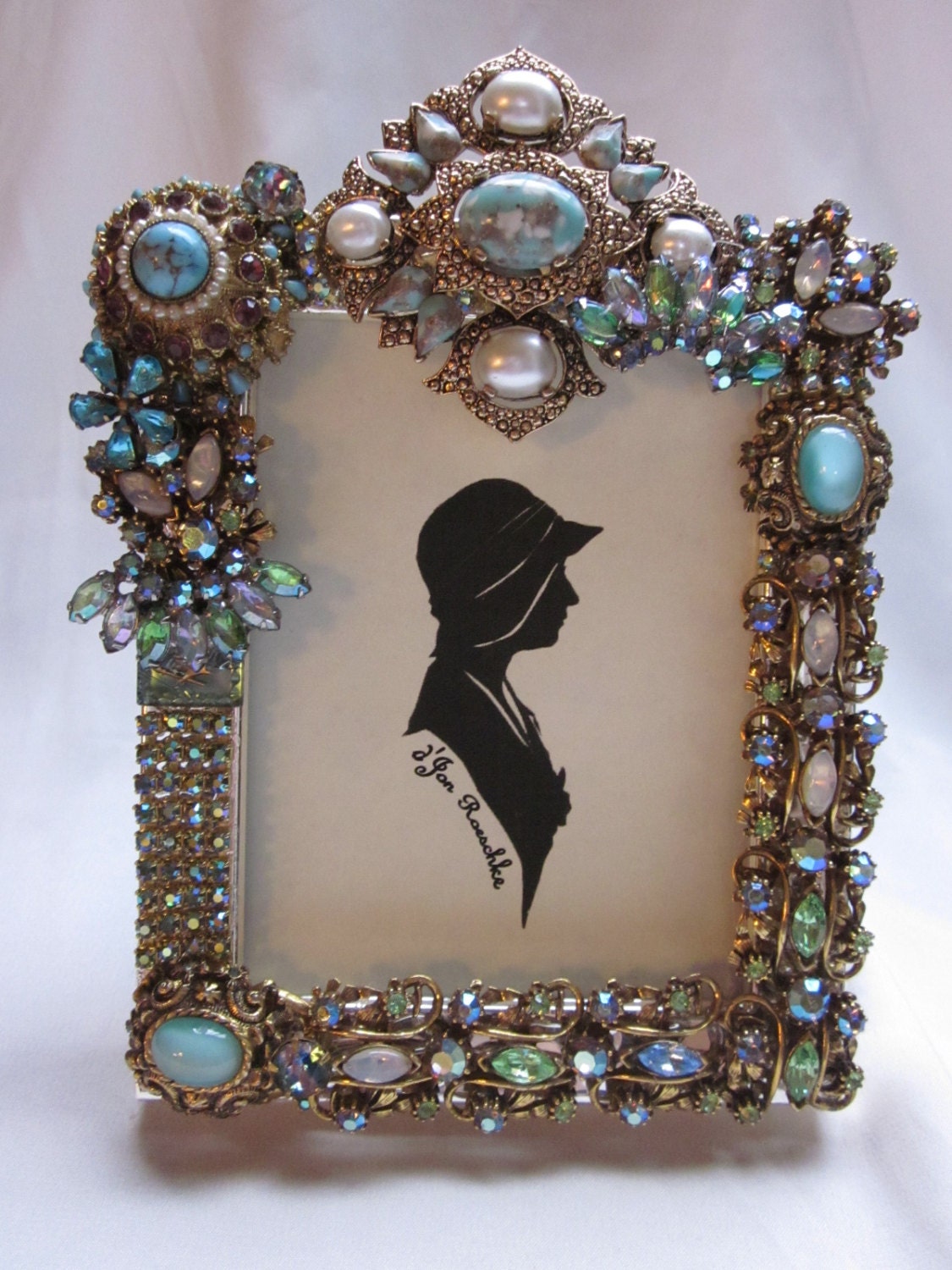 Vintage Jewelry Embellished Picture Frame Rhinestones Faux
