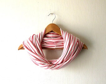SALE - PINK Infinity scarf - Delicate Striped pink and cream Infinity Jersey Circle Scarf, Cowl, Neckwarmer, eternity scarf