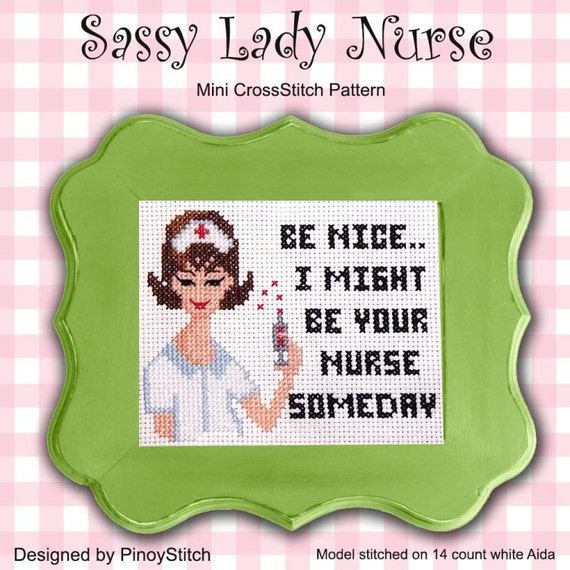 Sassy Lady Nurse Retro Cross Stitch Pdf Chart 