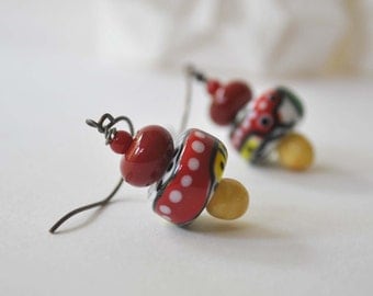 Abstract Earrings, Colorful Earrings, Lampwork Glass Earrings, Glass Bead Earrings