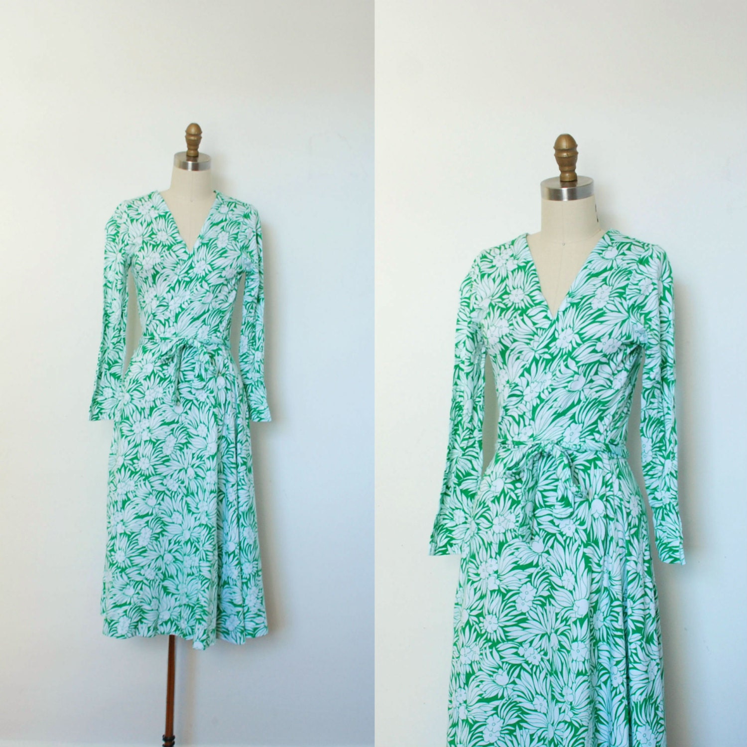 Vintage 1970s Diane von Furstenberg Wrap Dress / 70s Green and