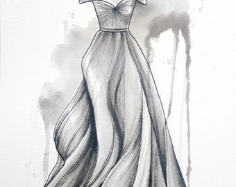 Items similar to Short wedding dress, Original Handmade Watercolor ...