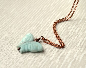 Blue butterfly necklace Amazonite necklace gemstone jewelry Boho necklace Bohemian jewelry Long necklace vintage style Rustic jewelry