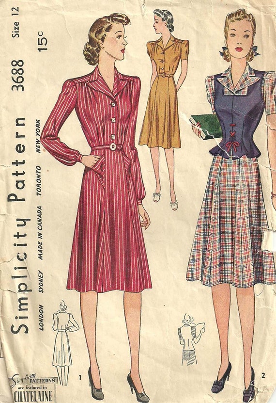 Simplicity 3688 / Vintage 40s Sewing Pattern / Dress Vest