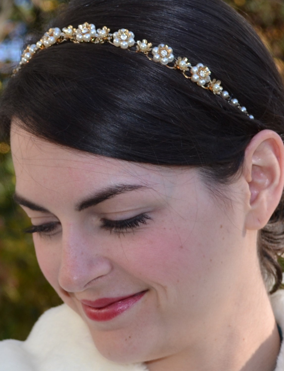 Gold Flower And Rhinestone Bridal Headband Gold Pearl Wedding