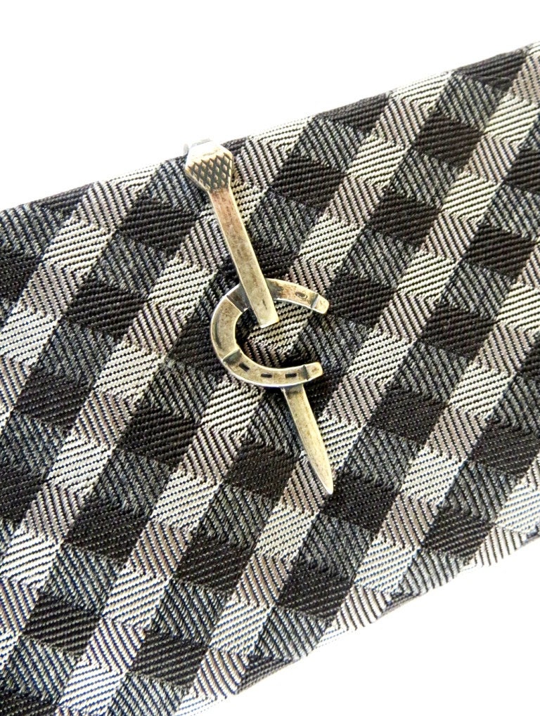 Horseshoe Tie Bar Sterling Silver & Antiqued Brass Finishes Gifts For