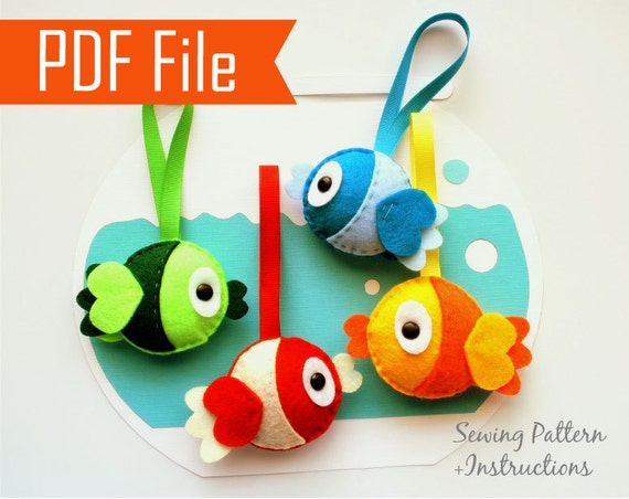 Fish Bowl Sewing Pattern, PDF Felt Fish Plush Kids craft Project Instant Download A873 Il_570xn