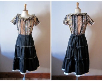 XS 1940s Novelty Print Cotton Harem Skirt