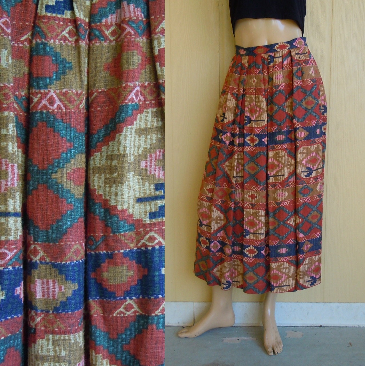 tribal print maxi skirt . vintage 90s . by NestEggVintage on Etsy