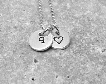 Tiny Initial Necklace, All Letters Available, Letter q Necklace, Heart Necklace, Charm Necklace, Sterling Silver Jewelry, Personalized