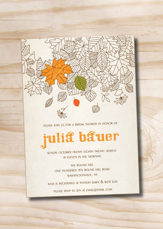 AUTUMN LEAVES Fall Bridal Shower Invitation - Printable digital file or printed invitations Il_570xn