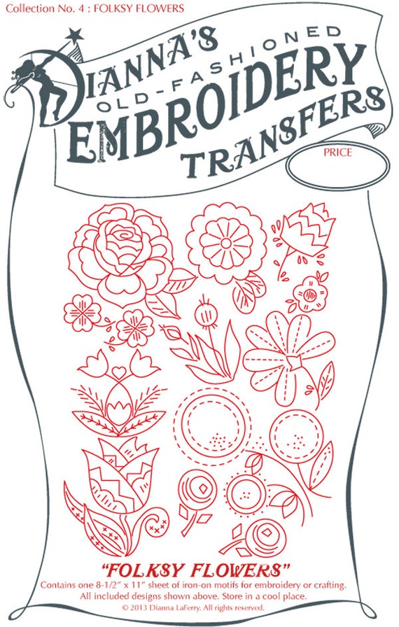 IronOn embroidery transfer Folksy Flowers to by diannalaferry