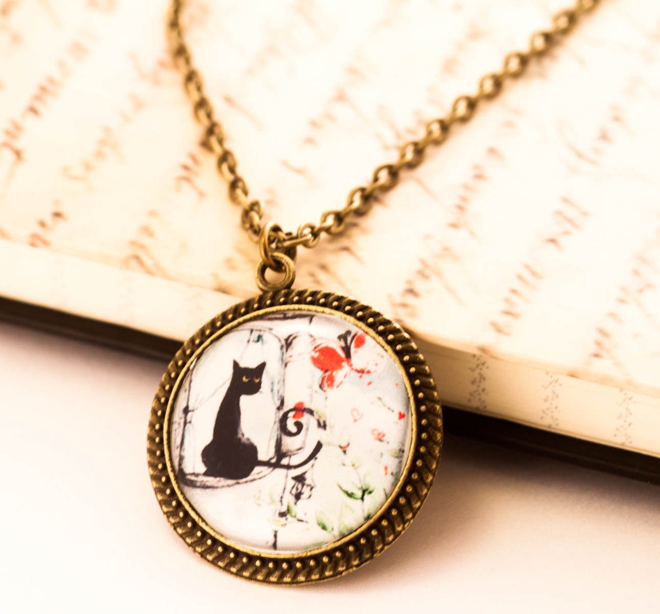 Cat Necklace Cat Jewelry Cat Lover Cameo Necklace by pinkbijou