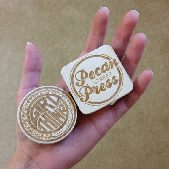 Custom Made Rubber Stamp Your Logo, Drawing or Design Wood Mounted