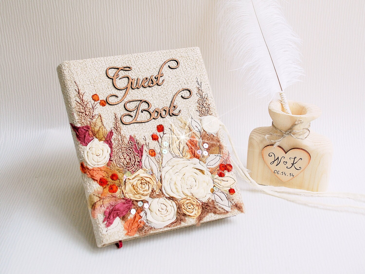 Custom Made. Rustic Wedding guest book linen guest by Indrasideas