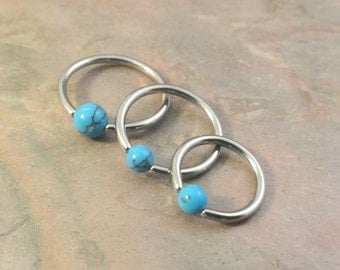 16 Gauge Turquoise Stone CBR Cartilage Hoop Earring Tragus Helix Conch