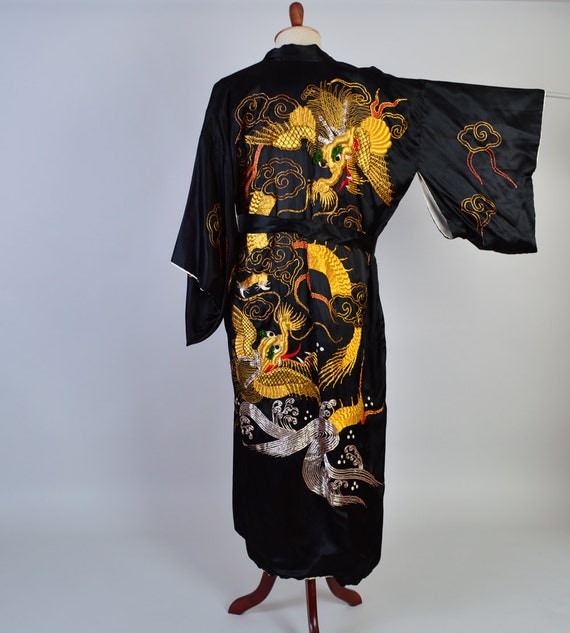1960s Mens Dragon Kimono Vintage Robe Japanese Dragon 9802