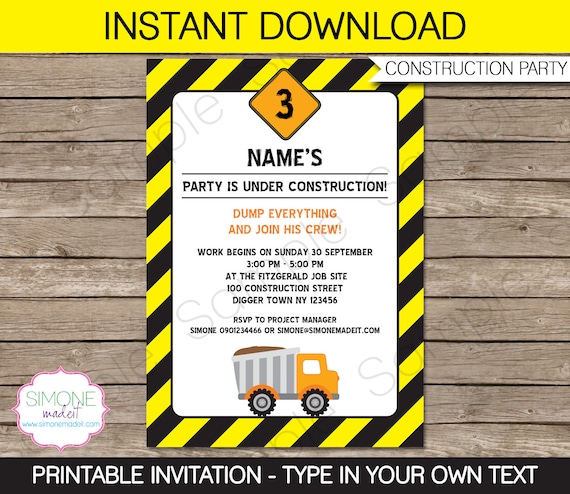 Construction Invitation Template Dump Truck Birthday Party Construction Themed Birthday Invitation Templates