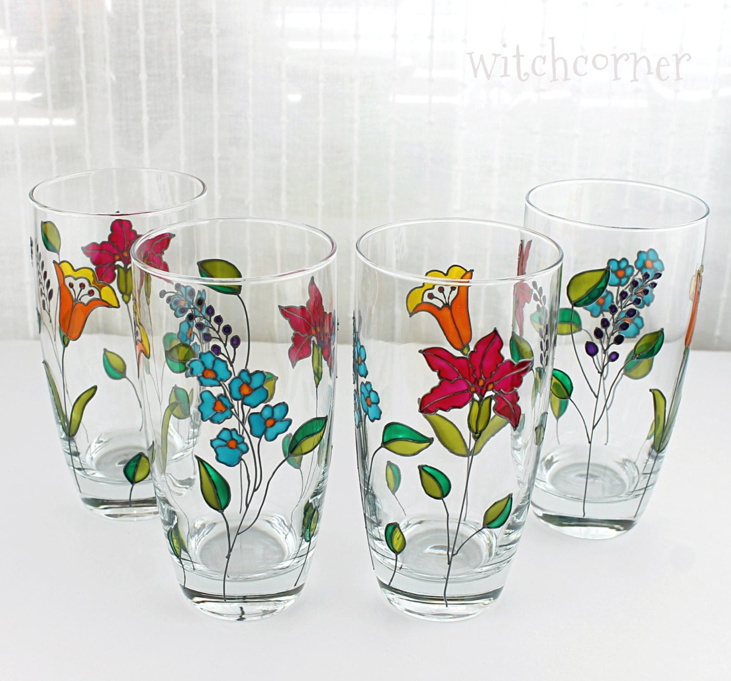 Hand Painted Glasses Tumblers Water Glasses Glasses with