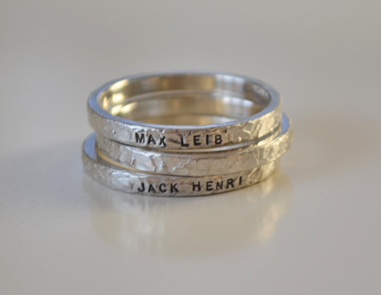 Personalized hand stamped name rings Baby name rings with