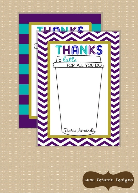 Thanks a Latte Card . Printable . Any colors