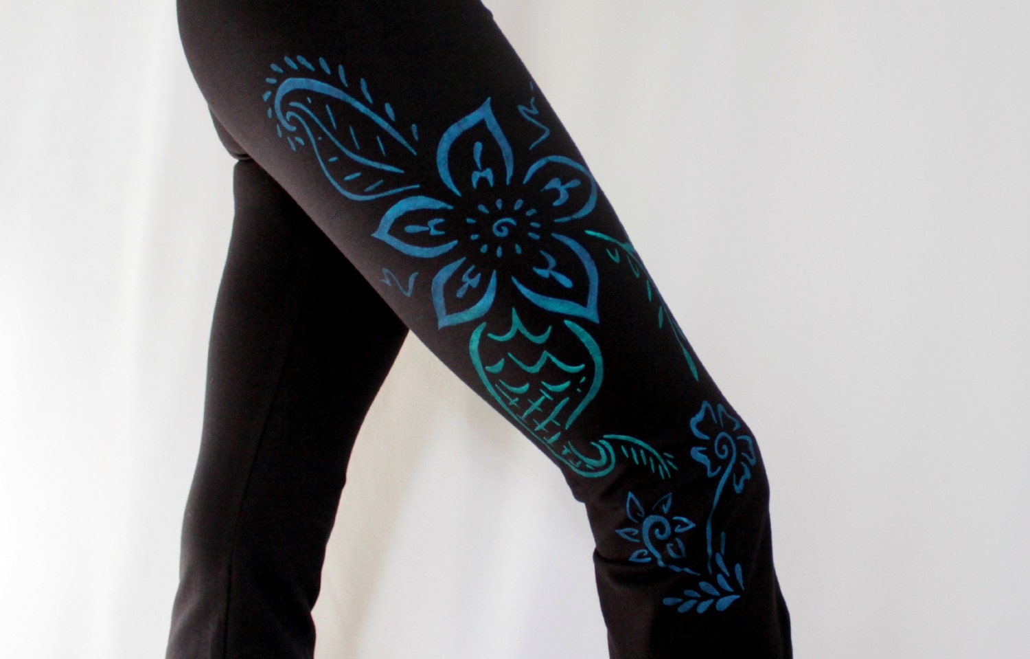 Womens LEGGINGS Henna Flower Hand Painted Gifts for Her