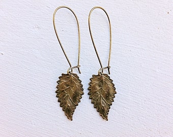 Bronze Leaf Earrings/Leaf Earrings/Woodland Earrings/Nature Earrings/Boho Earrings/Rustic Wedding Earrings/Long Leaf Earrings/ Gifts For Her