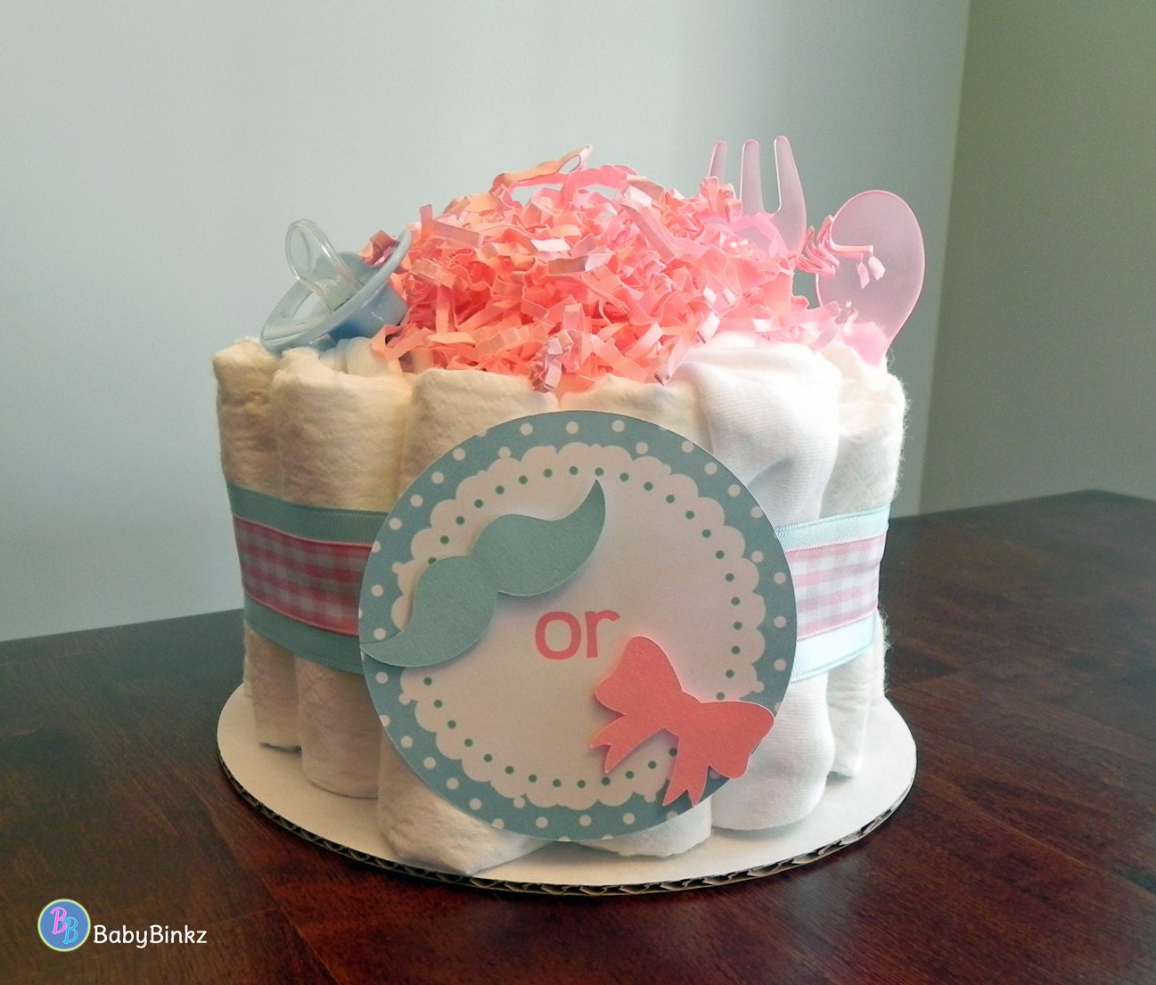 Gender Reveal Diaper Cake One Tier Baby Shower Gender