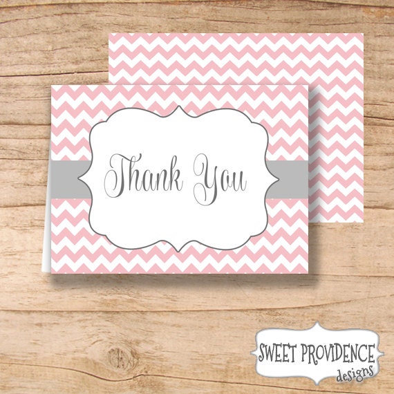 chevron thank cards pink baby you shower Thank Cards you Pink/Grey Cards / Thank You Chevron Cards Printable /