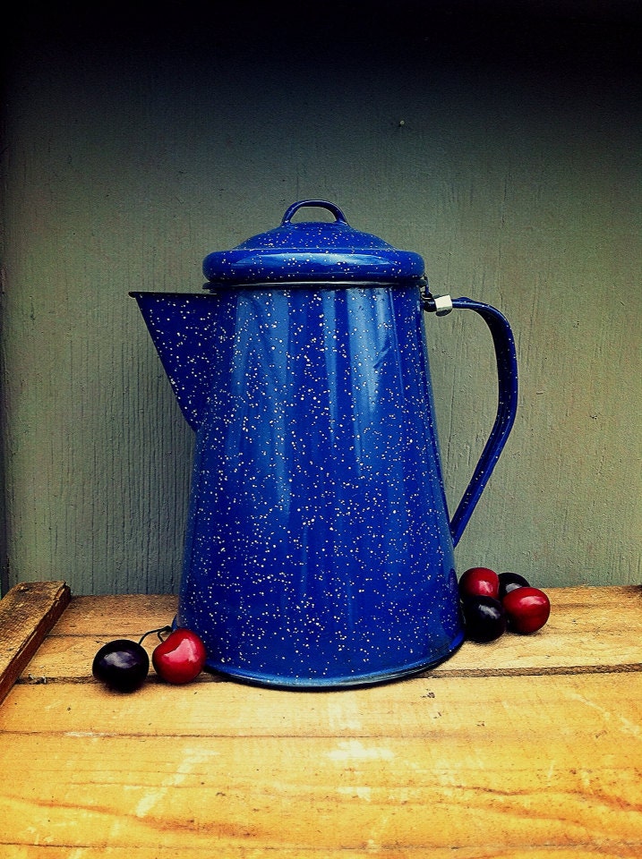 Coffee Pot Enamel Coffee Pot Dark Blue by GodSaveStrawberryJam