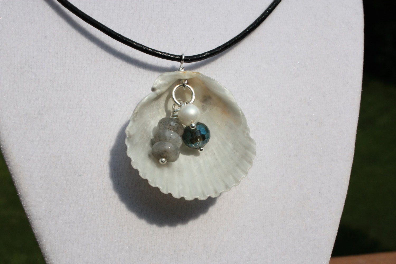 Real Scallop Shell Necklace with Gemstone by ChelestersCreations