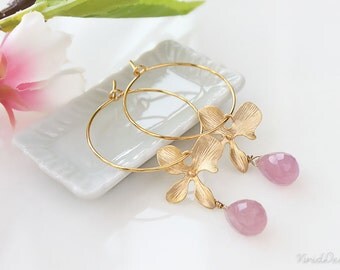 Orchids & Lavender Chalcedony Hoop Earrings