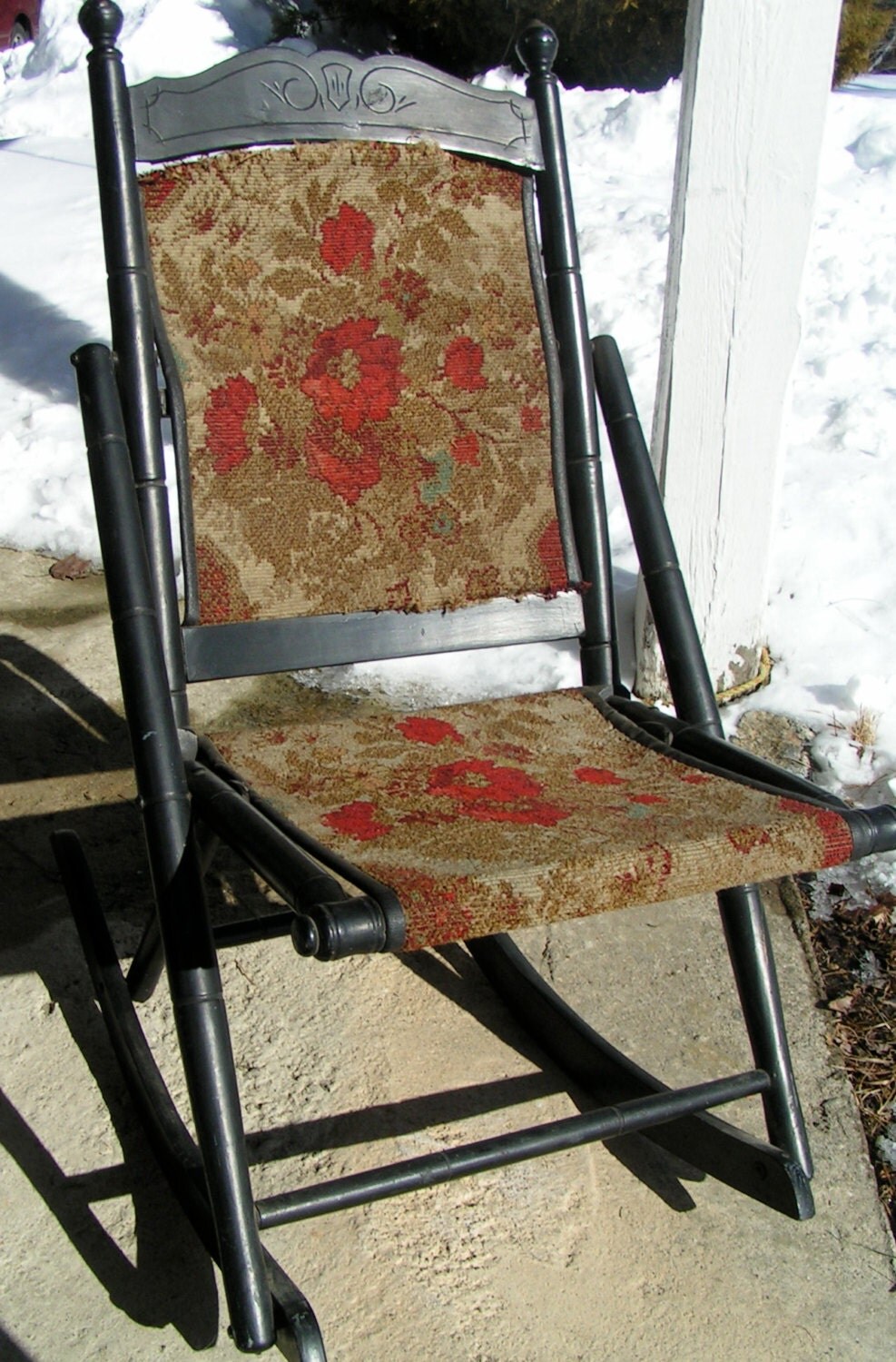VICTORIAN Folding CARPET ROCKING Chair Unique Blend of