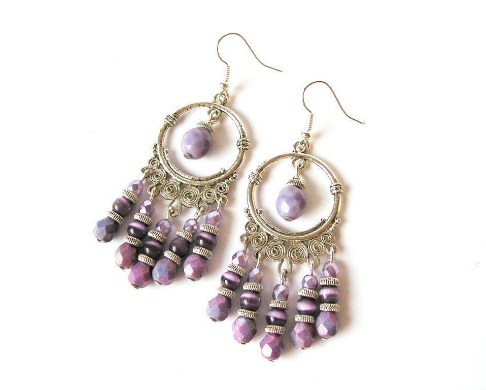 Purple Chandelier Earrings Purple Beaded Earrings Purple