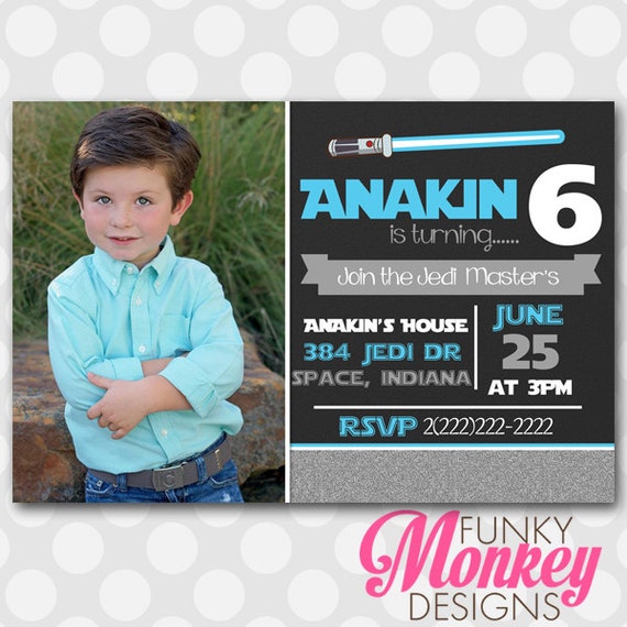 Diy Printable Personalized Red Blue & Green Disney Star Wars Lightsaber Chalkboard Inspired Birthday Party Digtial 4"x6" Invitation Il_570xn