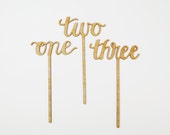 Calligraphy Script Wood Table Numbers or Cake Toppers- Numbers One through Ninety Available