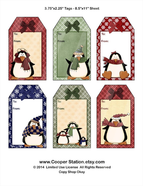 Digital Printable Gift Tags With Penguins