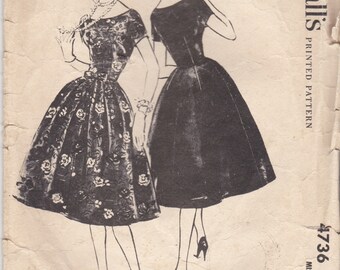 1950's Sewing Pattern - McCall's 4736 Dress with bell shaped skirt Size 14 complete