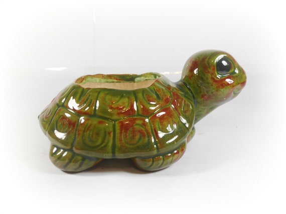 Ceramic Turtle Planter Plant Holder Pot Cute Green Turtle