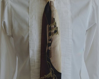 Wide Vintage Tie in a 50s style, Silk with Abstract Print in Brown, Black and Ivory with Gold on Satin Jacquard, Ottimo Uomo, VERY long