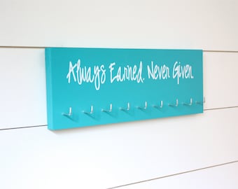 Running Medal Holder - Always Earned Never Given - Medium - Running Medal Rack, Medal Display, Medal Rack