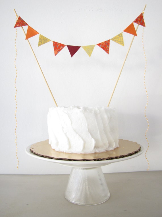 Fall Wedding Cake Topper - Fabric Cake Bunting - Birthday Party, Shower Decoration "Autumn Jewels" wine red rust orange golden yellow floral