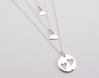 Mother Daughter Necklaces Mommy and Me Jewelry Sterling Silver Heart Cutout Charm Tiny Heart Necklace One Two or Three Daughters