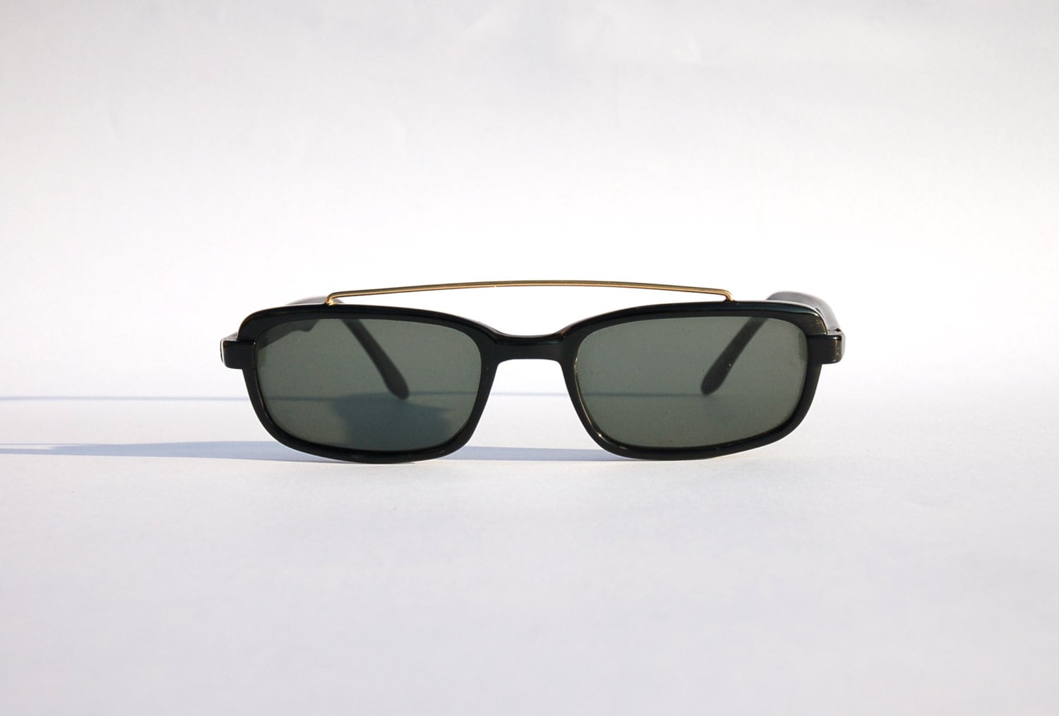 Vintage 90s Double Bridge Squared Sunglasses / Rectangle Shades / w Gold and Black Tone Frame - NOS Dead Stock Steampunk /Grunge/Rave steampunk buy now online
