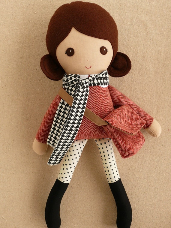 Reserved For Kelly Fabric Doll Rag Doll Brown Haired Girl In