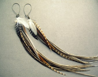 Long Feather Earrings - Extra Long Earrings - Feather Jewelry - Statement Earrings - Bohemian Earrings - Boho Jewelry - Long Tribal Earrings